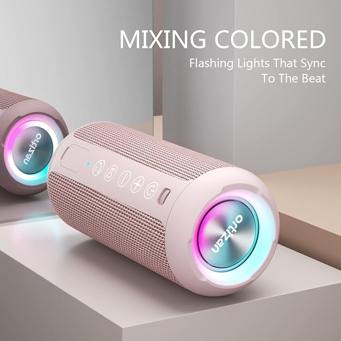 Ortizan Portable Bluetooth Speakers, IPX7 Waterproof Wireless Speaker with 24W Loud Stereo Sound, Deep Bass, Bluetooth 5.3, RGB Lights, Dual Pairing, 30H Playtime for Home, Outdoor, Party