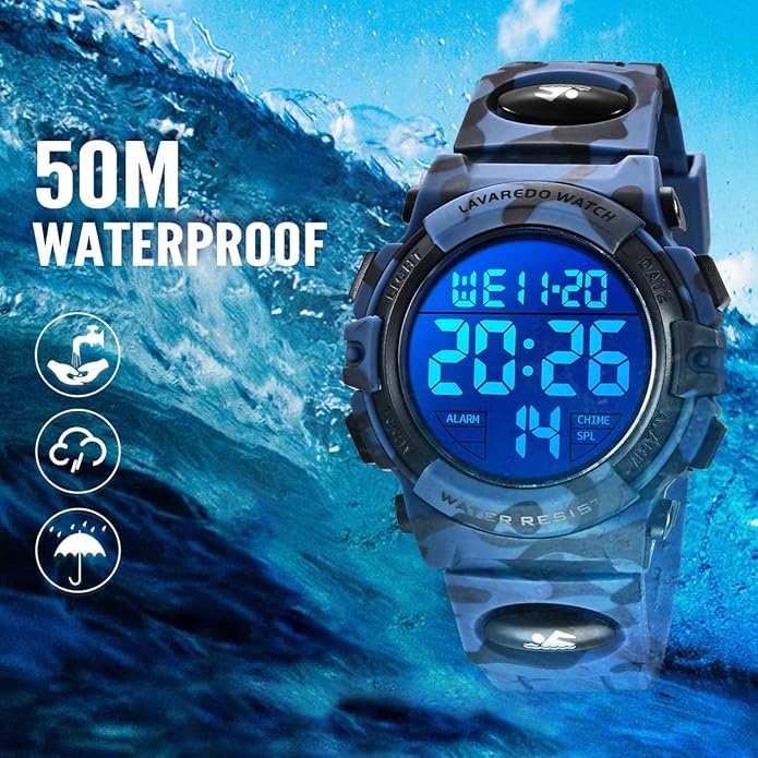 Kids Watch,Boys Watch for 3-15 Year Old Boys,Digital Sport Outdoor Multifunctional Chronograph LED 50 M Waterproof Alarm Calendar Analog Watch for Children with Silicone Band,Kids Gift