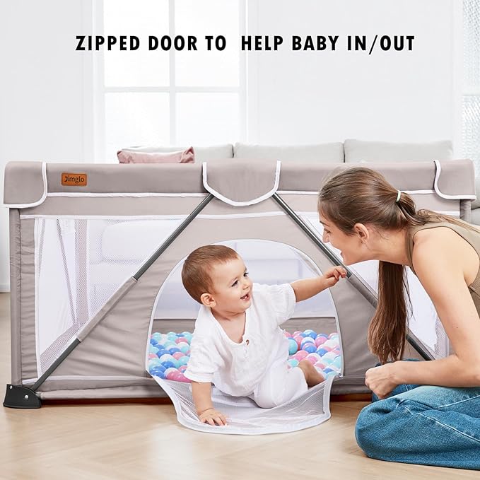 Baby Playpen Foldable, Playard for Babies and Toddlers, Portable Playpen Activity Center with 50 Balls+2 Handles for Travel, Indoor & Outdoor Play Pen with Mesh 50''x50''