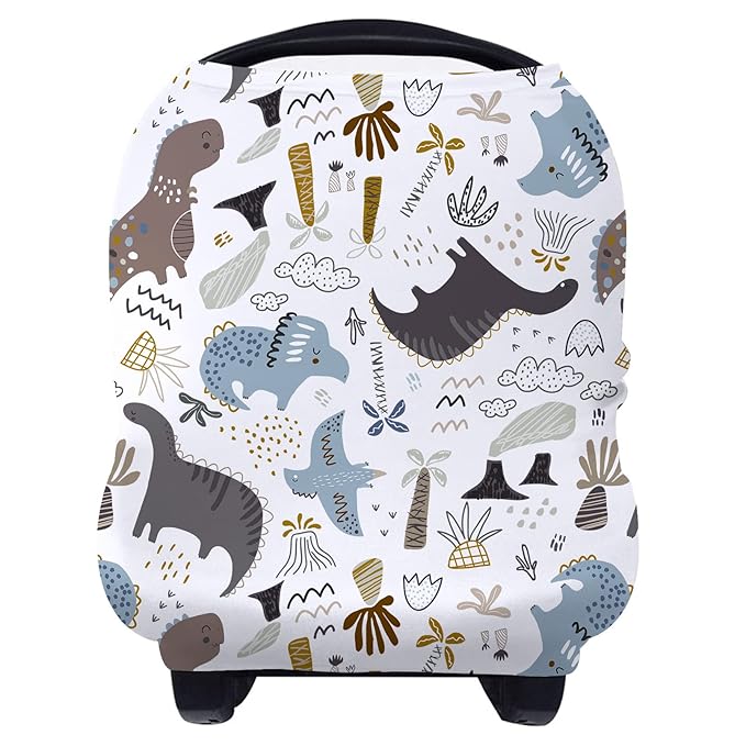 Yoofoss Nursing Cover Breastfeeding Scarf - Baby Car Seat Covers, Infant Stroller Cover, Strechy Carseat Canopy for Boys and Girls (Dinosaur)
