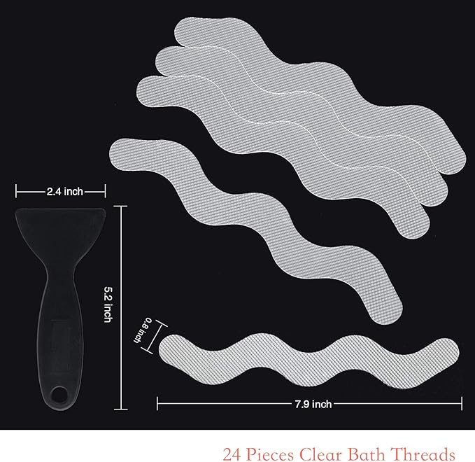 USA Patented Anti Slip Shower Stickers 24 PCS Safety Bathtub Strips Adhesive Decals with Premium Scraper for Bath Tub Shower Stairs