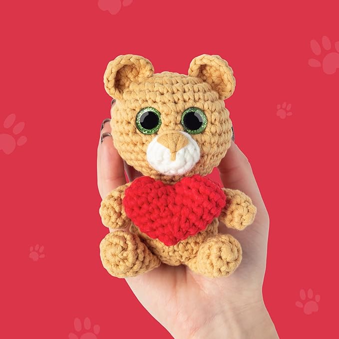 Cookie Box Crochet Kit for Beginners - Learn to Craft Amigurumi Stuffed Animals - Knitting Gift for Kids and Adults - Beginner-Friendly Yarn - Stitch-by-Stitch Video Tutorial - Bear Charlie