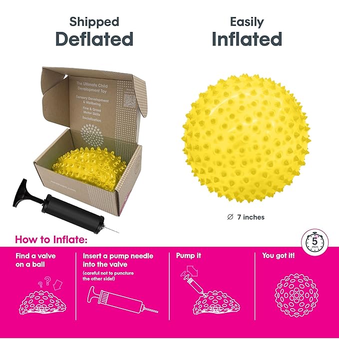 Edushape Original Sensory Ball for Baby - 7" Deflated with Pump, Transparent Yellow, Enhances Gross Motor Skills for Kids 6 Months & Up