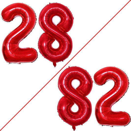 GOER Number 28 Balloons for 28th Birthday Party Decorations,42 Inch Jumbo Foil Helium 82 Balloons for 82nd Birthday Party Decoration (Red)
