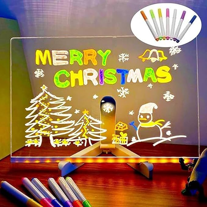 LED Note Board with Colors, Acrylic Dry Erase Board with Light,Stand as a Glow Memo Letter Board Note Glass Led White Board with 7 Pen for Office School Home (11.8 * 7.9in)