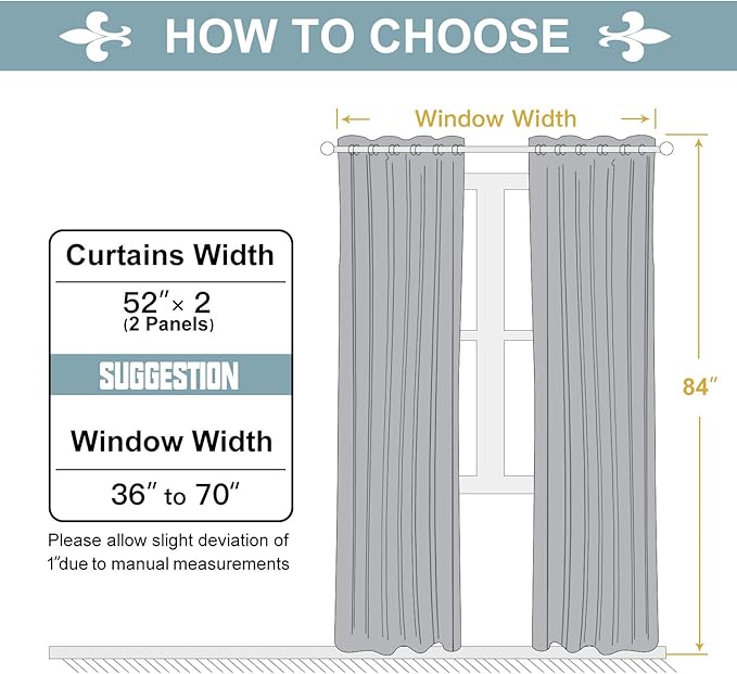 ChrisDowa 100% Blackout Curtains for Bedroom with Black Liner, 2 Thick Layers Total Blackout Thermal Insulated Grommet Window Curtains 2 Panels Set (Stone Blue, 52 x 84 Inch)