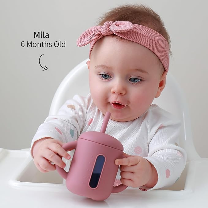 SAMiGO Silicone Sippy Cup, Baby Straw Cup for 6 12 18 Months, Sippy Cup with Straw for Toddlers 1-3 Years, Baby Water Cup for Drinking and Training, 6 oz