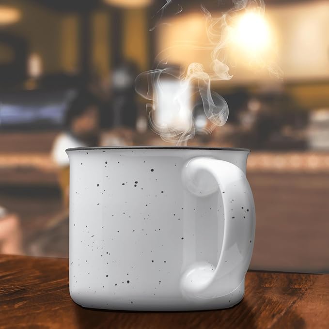 DISCOUNT PROMOS Ceramic Campfire Coffee Mugs 13 oz. Set of 10, Bulk Pack - Perfect for Tea, Espresso, Cappuccino, Hot Cocoa - White