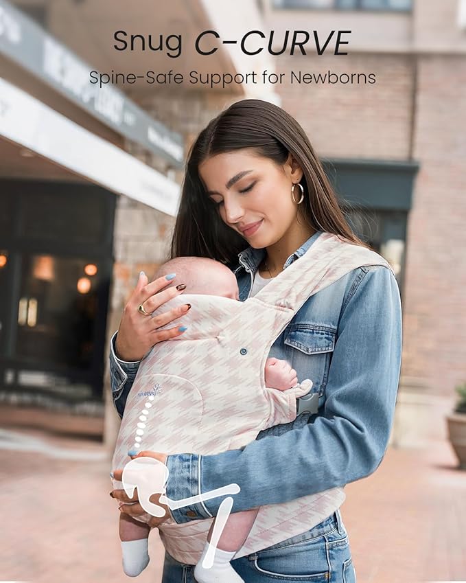 GROWNSY Baby Carrier Newborn to Toddler, Cozy Baby Wraps Carrier, Ergonomic Baby Carrier with Head Support, Tweed Pink