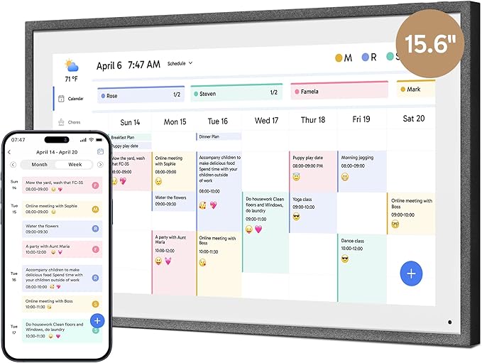 Dragon Touch 15.6" Digital Calendar Chore Chart – 1080P Full HD Interactive Touchscreen, Smart Family Planner, Hearth Display Digital Calendar Wall & Desk Mountable for Seamless Scheduling Black