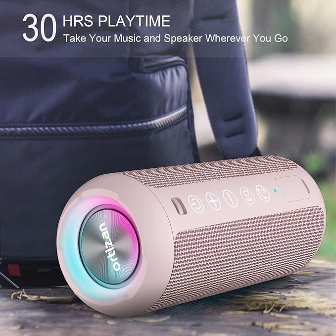 Ortizan Portable Bluetooth Speakers, IPX7 Waterproof Wireless Speaker with 24W Loud Stereo Sound, Deep Bass, Bluetooth 5.3, RGB Lights, Dual Pairing, 30H Playtime for Home, Outdoor, Party