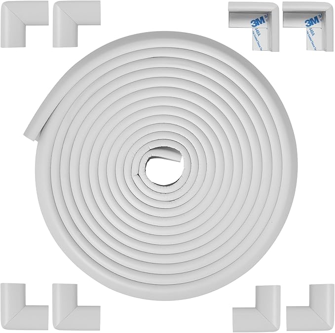 Foam Corner Protector Edge and Corner Guard, with 12.5 feet Length Foam Safety Bumpers, Baby Proofing Safety Table Corner Protectors (White 12.5ft)