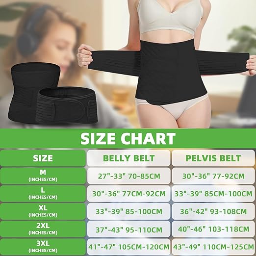 2 in 1 Postpartum Belly Band Wrap Black, C-Section Support Belt Large, Post Partum Support Recovery Waist/Pelvis Belt, Hysterectomy Belly Band Binder Girdle Stomach