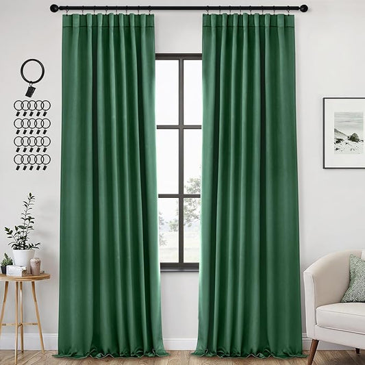 ANRODUO Back Tab Blackout Curtains for Bedroom Living Room, Rod Pocket Pinch Pleated Thermal Insulated Room Darkening Curtains 96 Inches Long 2 Panels, Hunter Green, 42 x 96 Inch