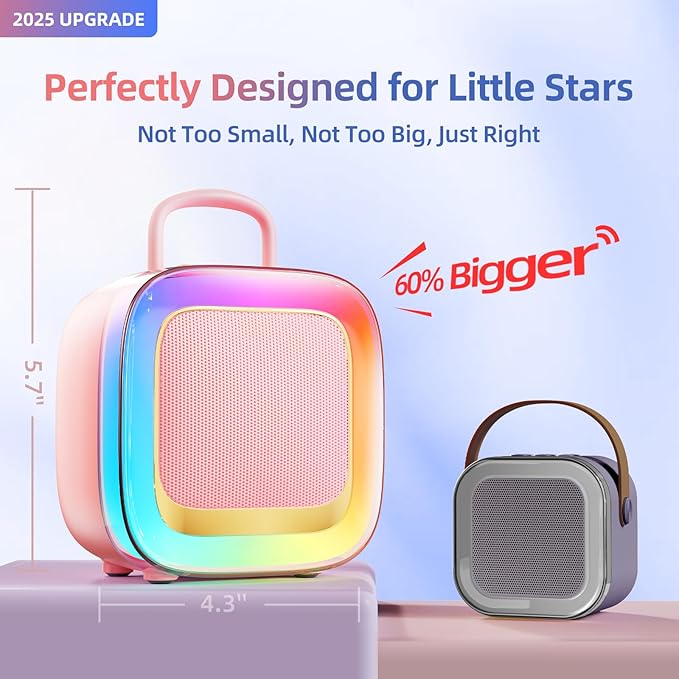 Kinglucky Karaoke Machine for Kids Girls Ages 3-12 with 2 Light-Up Microphones, Bigger Size Yet Portable Bluetooth Speaker with Voice Effects for Birthday, Family Fun & Party (Pink)