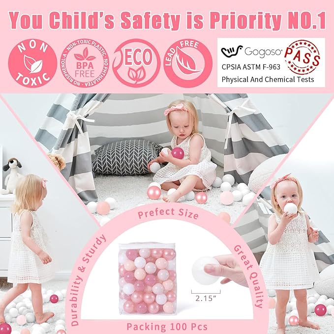 GOGOSO Ball Pits Balls for Toddlers Pack of 50 100 200 Plastics Shape Ball Non-Phthalate Non-BPA Non-Toxic 2.2-Inch Crush Proof Play Balls