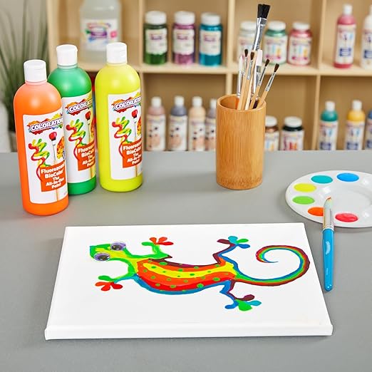 Colorations BioColor Paint, Fluorescent, 16 oz, Set of 9, Washable, Non-Toxic, Kids Paint, School Art Supplies