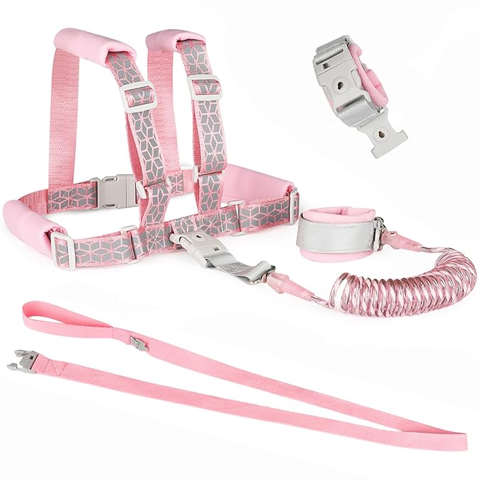 Accmor Toddler Harness Leash, Reflective Kids Leashes with Anti Lost Wrist Link, 3 in 1 Child Harnesses with Key Lock Design for Girls, Baby Walking Wristband Rope Protection Belt Tether.
