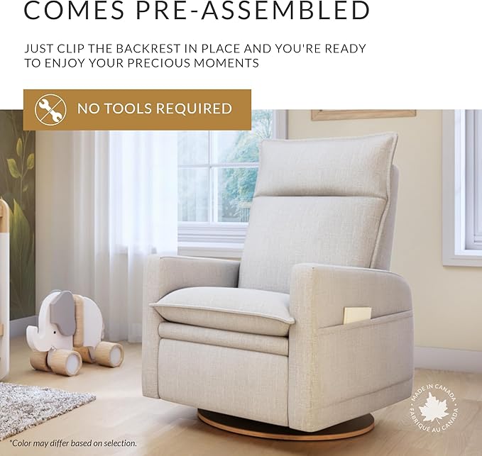 Arya Modern Nursery Glider Recliner Chair – Cozy Nursing Chair with 360° Swivel for New Parents, Gentle Motion, Compact Design, High Back & Low Armrests, Canadian Made (Heather Grey/ARLO Fabric)