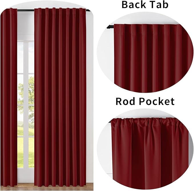 Joydeco Custom Blackout Curtains for Bedroom, 1 Panel Room Darkening Curtains & Drapes for Living Room Window Rod Pocket Back Tab (Custom Size,Burgundy Red)