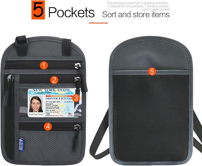 Neck Wallet Lightweight RFID Blocking Waterproof Travel Pouch for Women Men