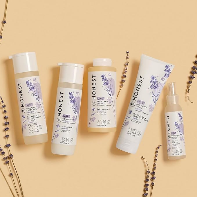 The Honest Company Silicone-Free Conditioner & 2-in-1 Cleansing Shampoo + Body Wash Duo | Gentle for Baby | Naturally Derived | Lavender Calm, 20 fl oz