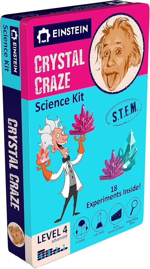 Einstein’s Crystal Craze LAB Science Kit for Kids. 18 Science Experiments Inside STEM for Boys & Girls Aged 10 and Above. Detailed Picture Guide Included.