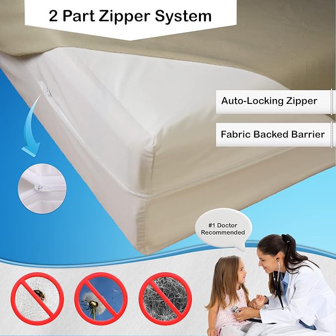 National Allergy Superior 100% Cotton King Mattress Protector Zippered - 78" x 80" x 12" - Hypoallergenic Bed Encasement - Breathable Dust Proof Cover - AAFA & Oeko-TEX Standard 100 Certified