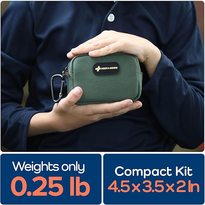 KeepGoing Small Travel First Aid Kit Kids – 60 Pc. Mini First Aid Kit for Purse, Diaper Bag, & Backpack with Latex-Free Bandages – 4 Oz., & 4.5 x 3.5 x 2 in, TSA-Approved