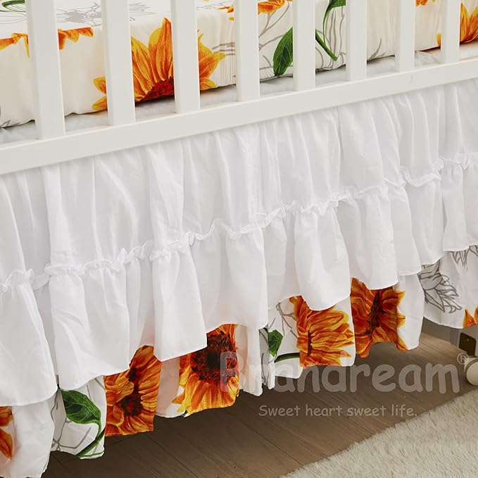 Brandream Nursery Bedding Farmhouse Floral Baby Bedding Yellow White Crib Blanket Set Sunflower Girls Boho Fitted Sheet,6 Piece