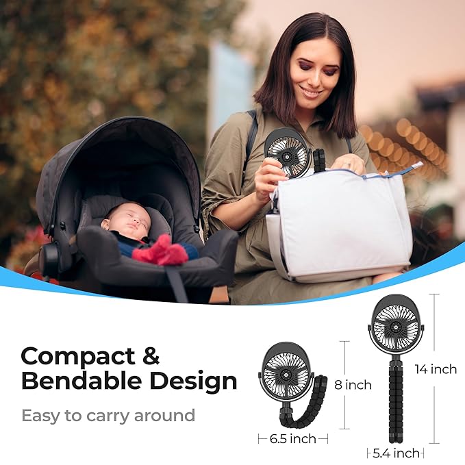 COMLIFE Misting Baby Stroller Fan, Rechargeable Battery Operated, 270° & 360° Pivoting, 50ml Portable Water Sprayer Misting Fan with Flexible Tripod Clip on Car Seat Crib Treadmill Bunk Bed