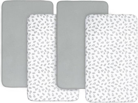 Crib Sheets 4 Pack for Baby Boys & Girls, Neutral Crib Sheet Fitted 52'' x 28'' for Standard Crib & Toddler Mattress, Ultra Soft Material Baby Sheet, Grey Leaf