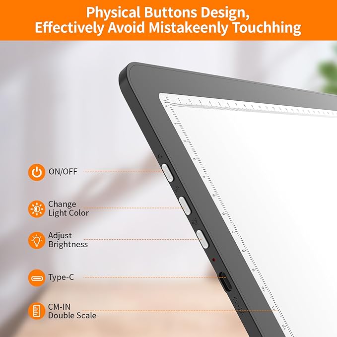 Elice Magnetic A4 Light Board with Bag for Diamond Painting, Tracing LED Light Box with Side Buttons, Super Bright Diamond Art Light Pad, Light Table for Drawing, Sketching, Weeding Vinyl - Black