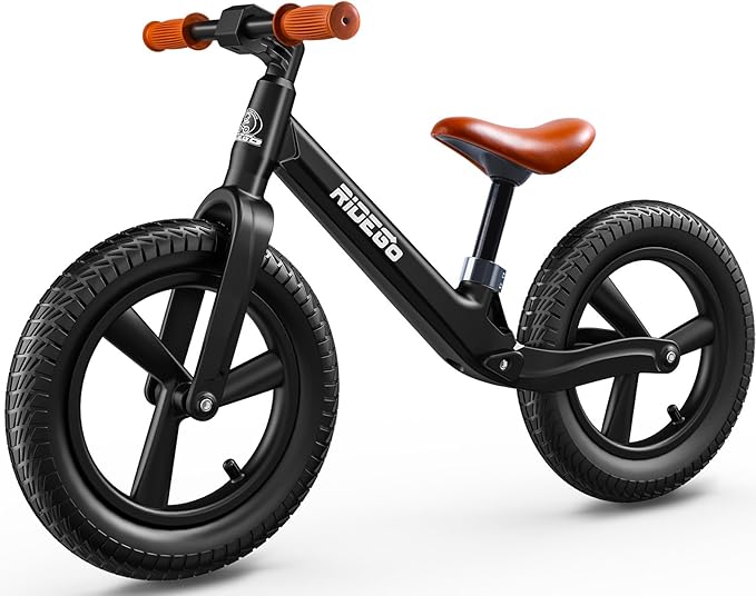 Ridego 12 or 14 Inch Balance Bike for Kids 2-6 Year Old,Lightweight Kids Bike with Adjustable Seat, Push Bicycle with Air Rubber Tires，Ride-on Toys Birthday Gift