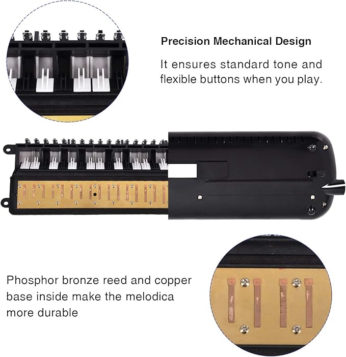 EastRock 37 Key Melodica Instrument Air Piano Keyboard Soprano style Pianica with Mouthpiece Tube Sets and Carrying Bag Black