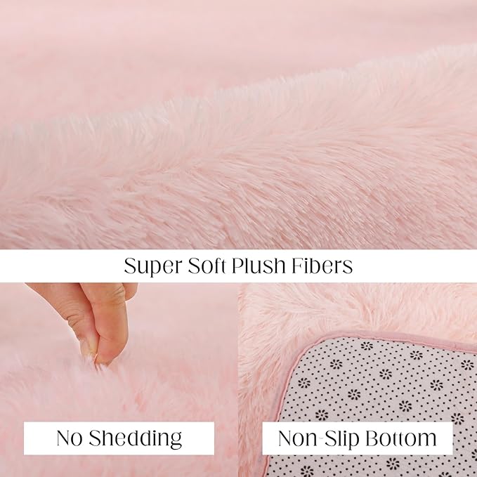 9x12 Pink Fluffy Rug, Ultra Soft Area Rugs for Living Room, Plush Rugs for Bedroom, Non-Slip Indoor Carpet for Nursery, Study Room, Kids Room, Room Decor