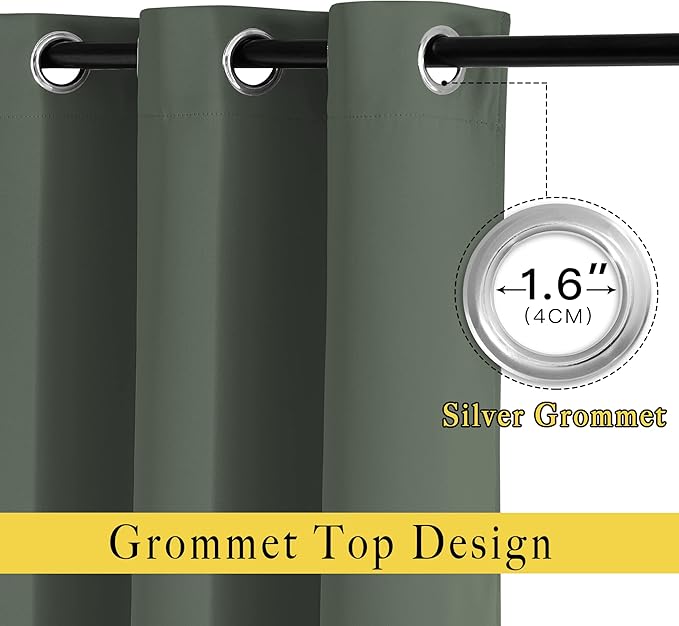 NICETOWN Living Room Curtains 95 inch Long - Sound Reducing Grommet Thermal Insulated Blackout Solid Drapes for Villa/Hall, Dark Mallard, 2 Panels, W52 x L95