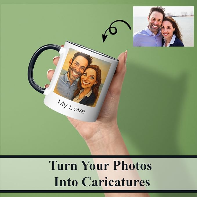 Personalized Coffee Mug, Custom Photo Caricature Gift, Funny Customized Coffee Gift for Men & Women, Custom Mugs with Pictures, Color Changing 15oz Father's Day Mug