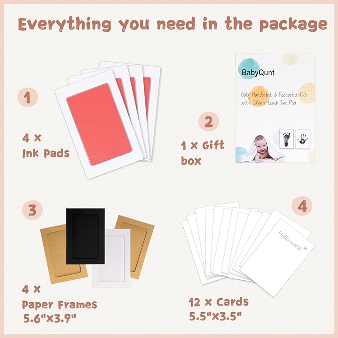 Inkless Baby Hand and Footprint Kit,Clean-Touch Ink Pad Kit,Safe No Mess Printing Infant Hand Foot Stamp,4 Pack Newborn Inkless Print Pads Best Keepsake or Gifts for Family