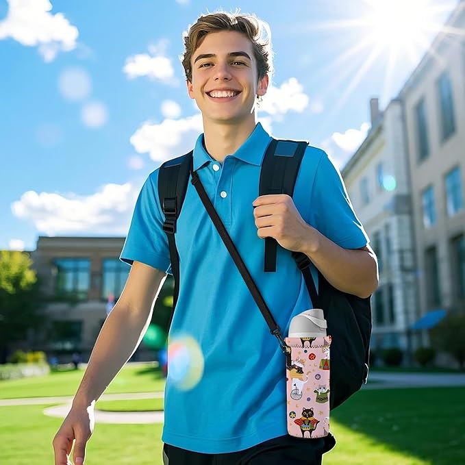 AUPET Water Bottle Sling Bag Carrier Crossbody Sleeve,Insulated Neoprene Bottle Case Holder Pouch Cover 500ML/17oz with Shoulder Strap for Walking Women Men