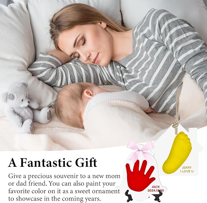 Baby Handprint Footprint Keepsake Ornament Kit, Personalized Baby Foot Printing Kit for Newborn Clay Impression Handmade DIY Imagination to Create