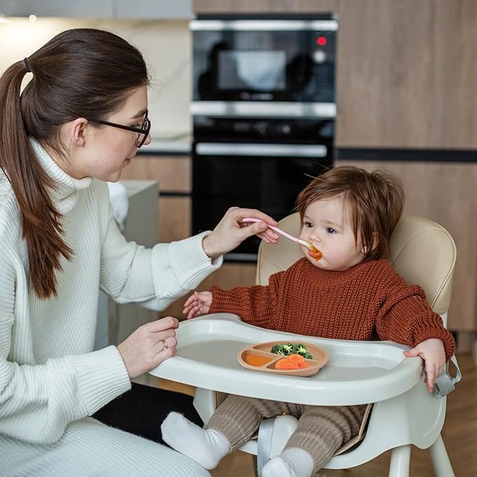 Toddler Plates 3 Pack, Divided Suction Plates for Baby, 100% Food Grade Silicone Baby Plates, Non-Slip, Baby Led Weaning Supplies, Microwave & Dishwasher Safe