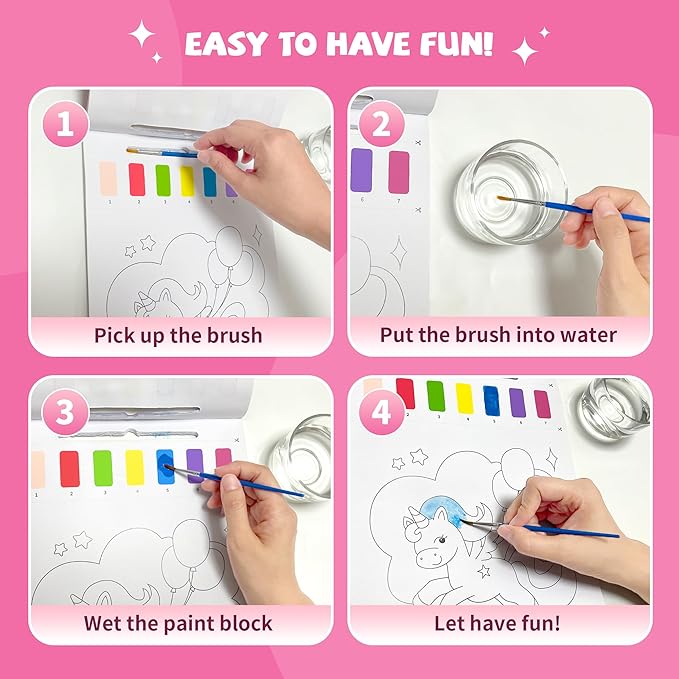 Paint with Water Books for Kids,Dinosaur Watercolor Paint Book Set for Kids,Toddlers Water Color Coloring Painting Drawing Set,Mess Free Toys Gifts for Boys Age 3 4 5 6 7 8