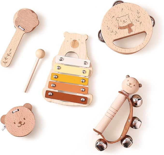 EERKEOD Toddlers Montessori Wooden Toys Percussion Musical Instruments with Xylophone Set for Girls Boys Kids Preschool Educational Toys
