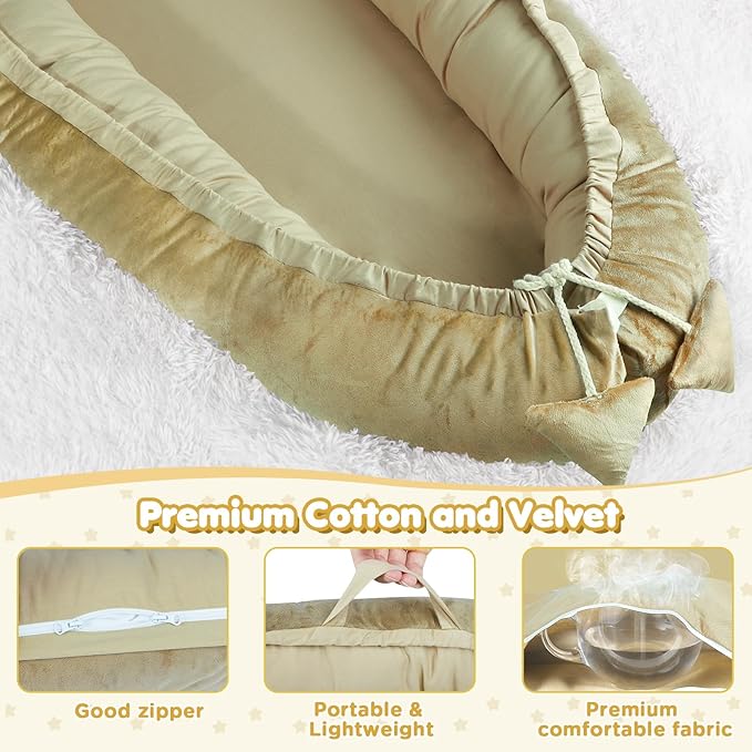 Baby Lounger - Baby Lounger for Newborn 0-24 Months, Breathable & Soft Cotton and Velvet Cover Baby Nest, Portable Tummy Time Lounger for Home and Travel, Ideal Baby Essentials & Shower Gifts