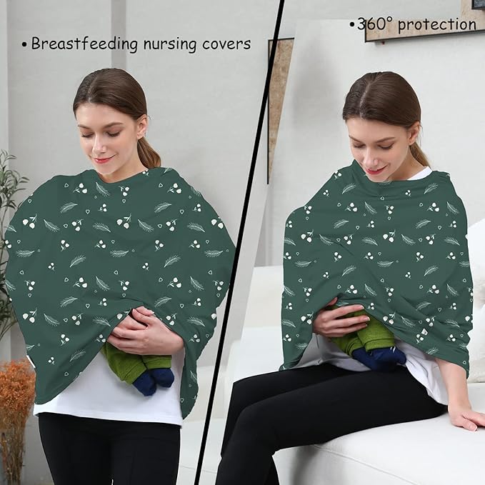 Carseat Covers for Baby Breastfeeding – Multi use Car Seat Canopy Cover, Infant Stroller Canopy Cover for Girls (Green Print)