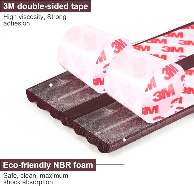 Baby Proofing Edge Corner Protector, 16.4 ft Edge Guards Padding with 3M Adhesive, Extra-Wide Soft Rubber Foam Padding, Furniture,Sharp Edge Safety Corner Edge Bumper Guard-Brown