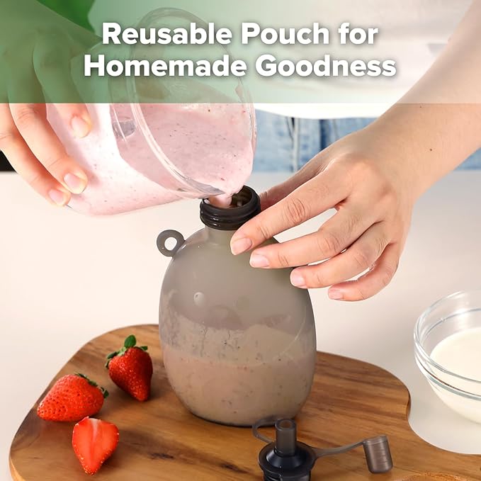 haakaa Happii Bear Silicone Goody Pouch Combo,Reusable Baby Food Pouches for Homemade Organic Purees, Juices, Smoothies, and Yogurt - Perfect for Toddlers and Kids - 2 Pack, 6oz+9oz