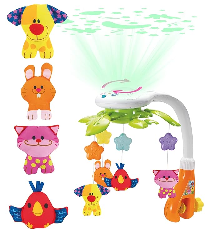 KiddoLab Baby Crib Mobile with Relaxing Music. Includes Ceiling Light Projector with Stars, Animals. Musical Crib Mobile with Timer. Nursery Toys for Babies Ages 0 & Older