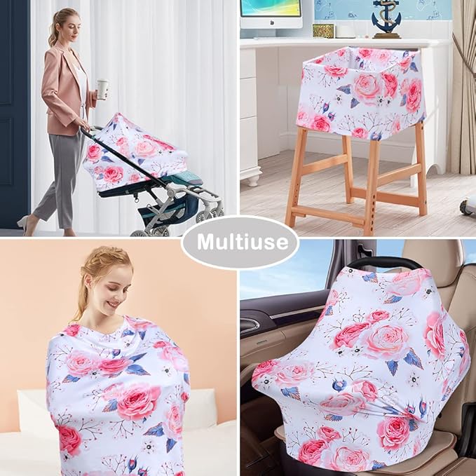 Yoofoss Nursing Cover Breastfeeding Scarf - Baby Car Seat Covers, Infant Stroller Cover, Strechy Carseat Canopy for Boys and Girls (Flower)